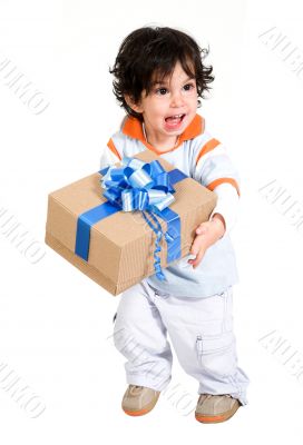 happy boy with a gift