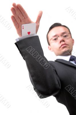 ace card under sleeve - business man