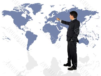 business man presenting a world map