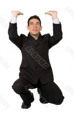 business man pushing something up