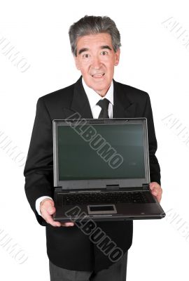 senior businessman with laptop