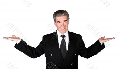 business man with hands open
