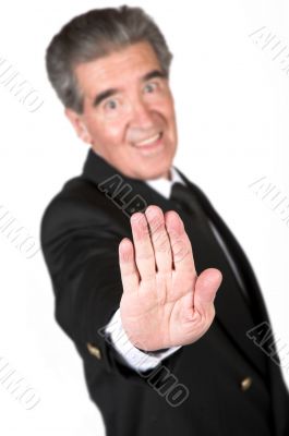 business man with hand in front