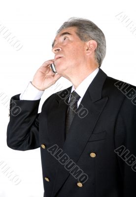 business senior with mobile