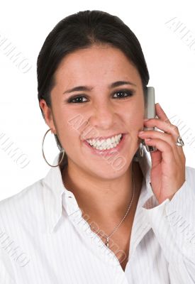 happy business woman on the phone
