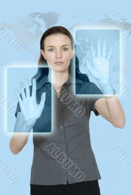 business woman technology in cyan