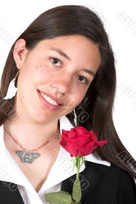beautiful girl holding a red rose