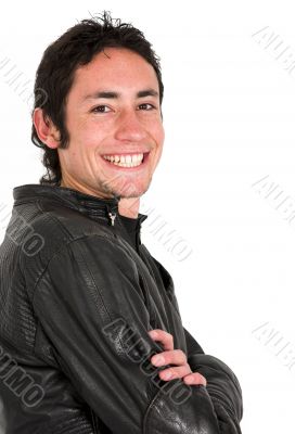 happy young guy in black