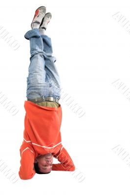 casual guy doing the headstand