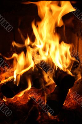 Flames dancing in fireplace