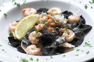 Black pasta seafood dish