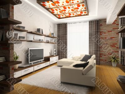 Interior of modern drawing-room 3D rendering