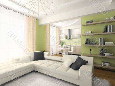 Interior of modern apartment 3D rendering