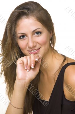 Portrait beautiful  girls  leaning hands