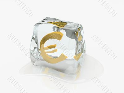 Euro in ice cube 3D rendering