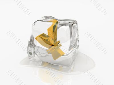 Yen in ice cube 3D rendering