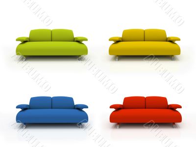 colorful modern sofas on white background  insulated 3d