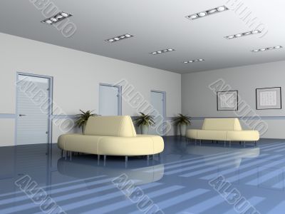 Reception room in office 3D rendering