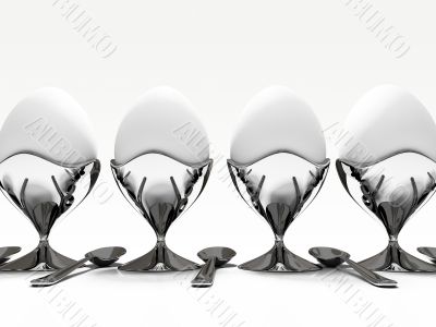 egg on metallic stand on white background 3D rendering