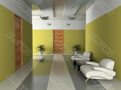 Interior of the corridor in office 3D rendering