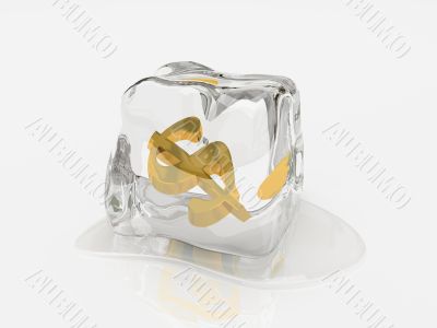 Dollar in ice cube 3D rendering
