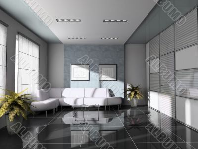 offes  interior with white sofa 3D rendering