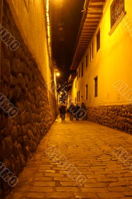 Night street in Cusco, Peru