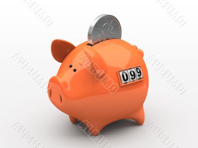 Orange piggy bank - counter on white background