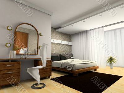 Interior of modern bedroom 3D rendering