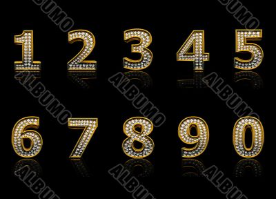 Modern numerals isolated on black background