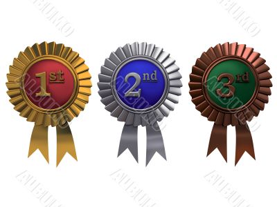 Set of gold, silver and bronze medals on white background