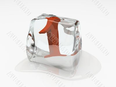 Numeral one in ice cube 3D rendering