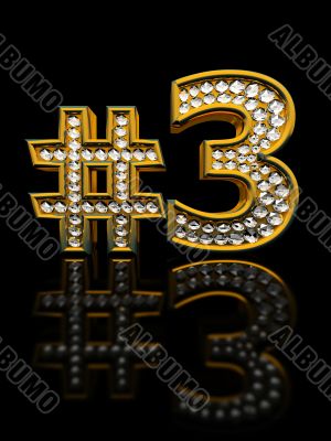 Modern numeral three isolated on black background