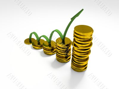 Business Graph with arrow showing profits and gains 3D