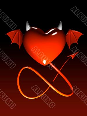 Red heart-devil isolated on gradient 3D