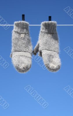 Mittens hanging to dry