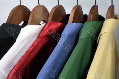 Man`s clothing, choice of colorful shirts