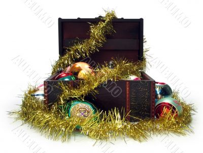 Treasure chest full of Christmas decorations