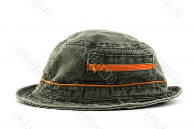 Summer denim hat with orange zipper Summer denim hat with orange zipper
