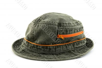 Denim hat with orange zipper Denim hat with orange zipper