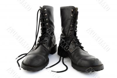 Army style black leather boots with laces