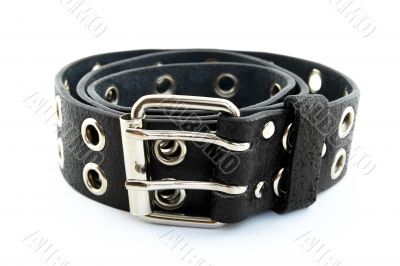 Black studded leather belt with metal buckle