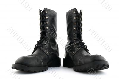 Military style black leather boots