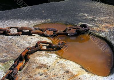 Close up of old rusty metal chain links. Security concept.