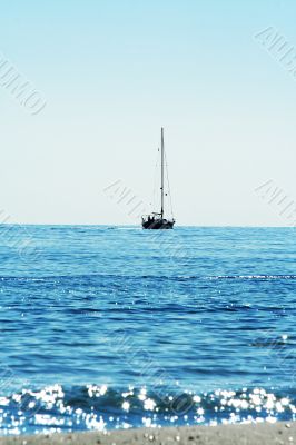 Yacht Silhouette and shining sea