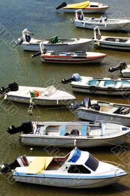 Motorboats moored