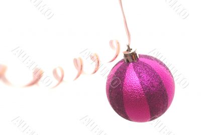 Red New Year`s sphere and pink bow