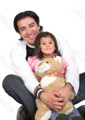 girl and her dad over white