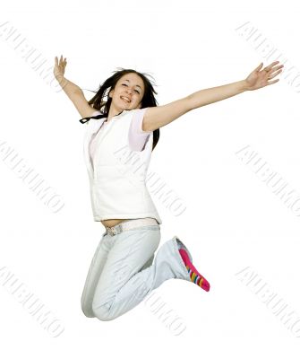 casual teen jumping of joy