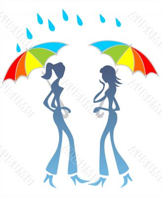 Girls talk under a rain Girls talk under a rain